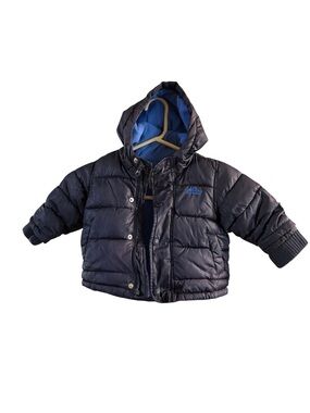 Old Navy 12-18 Months Hooded Zip Up Jacket Dark Blue with Pockets Pre Owned Good